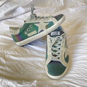 Golden Goose Super-Star Sneakers with Rainbow Glitter